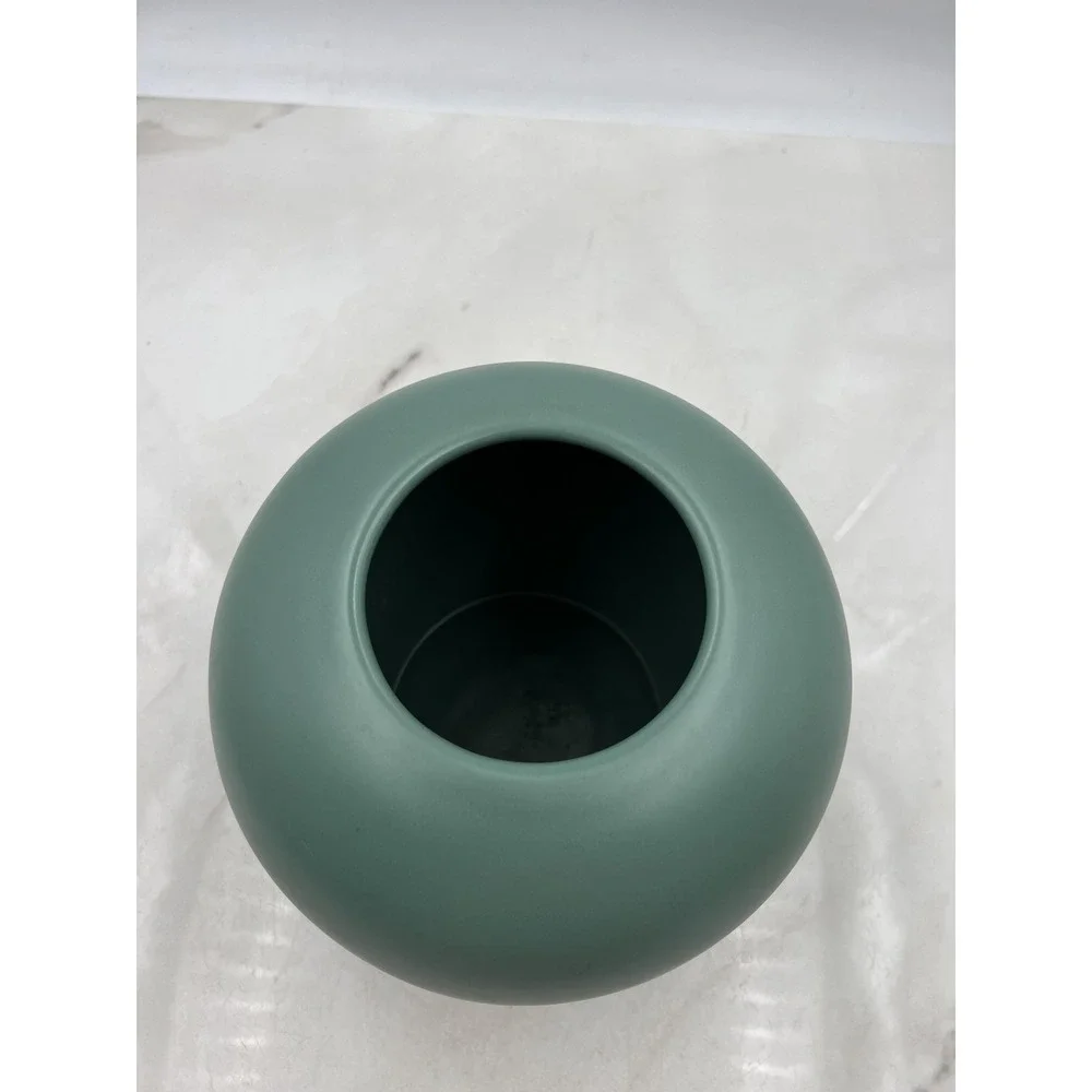 Ceramic Vase Pot Matte Sage Green Round Minimalist Spherical Post Mod 7.5in